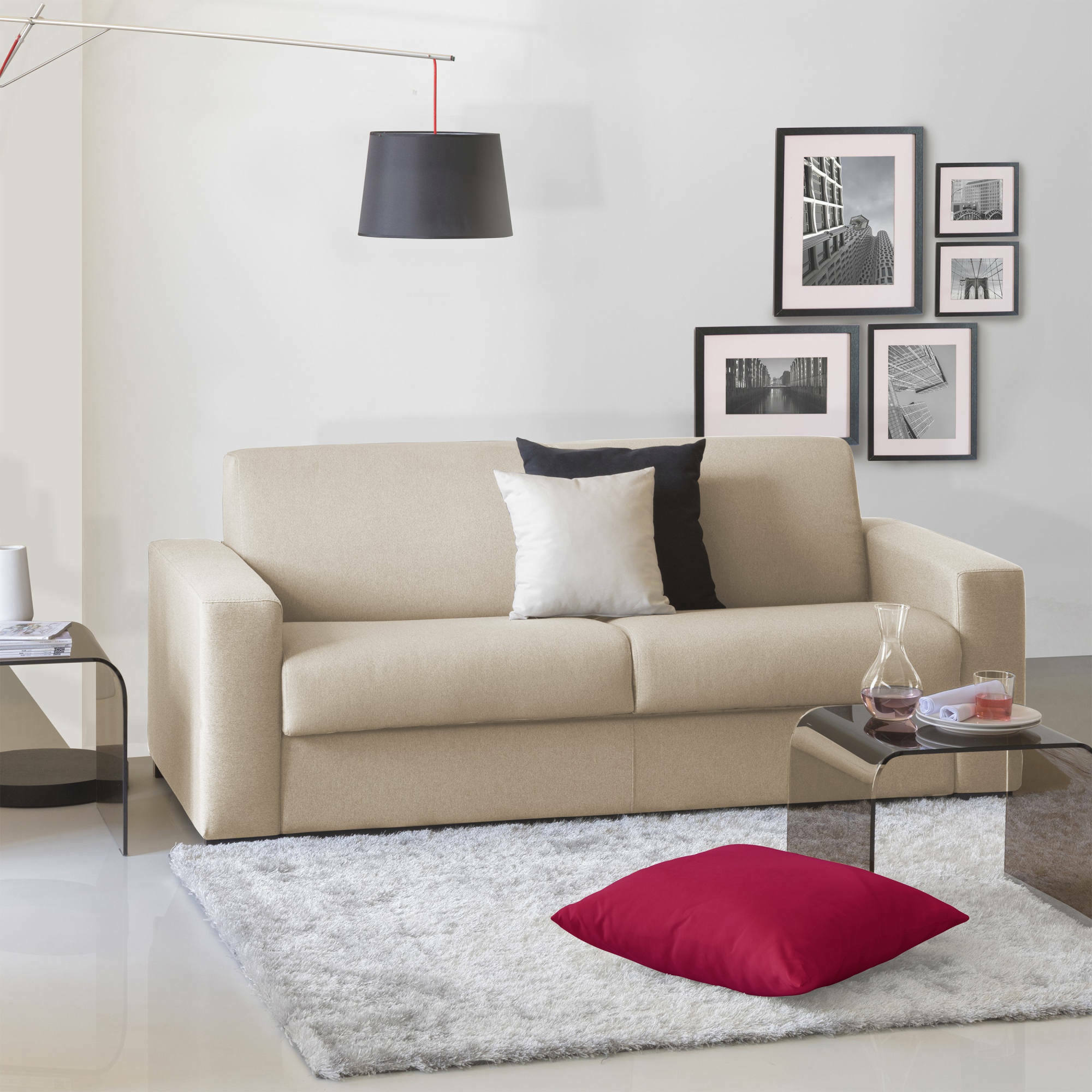 foto del prodotto divano fisso ayta, divano a 3 posti, made in italy, sof soggiorno in tessuto imbottito, con braccioli standard, cm 220x95h90, beige