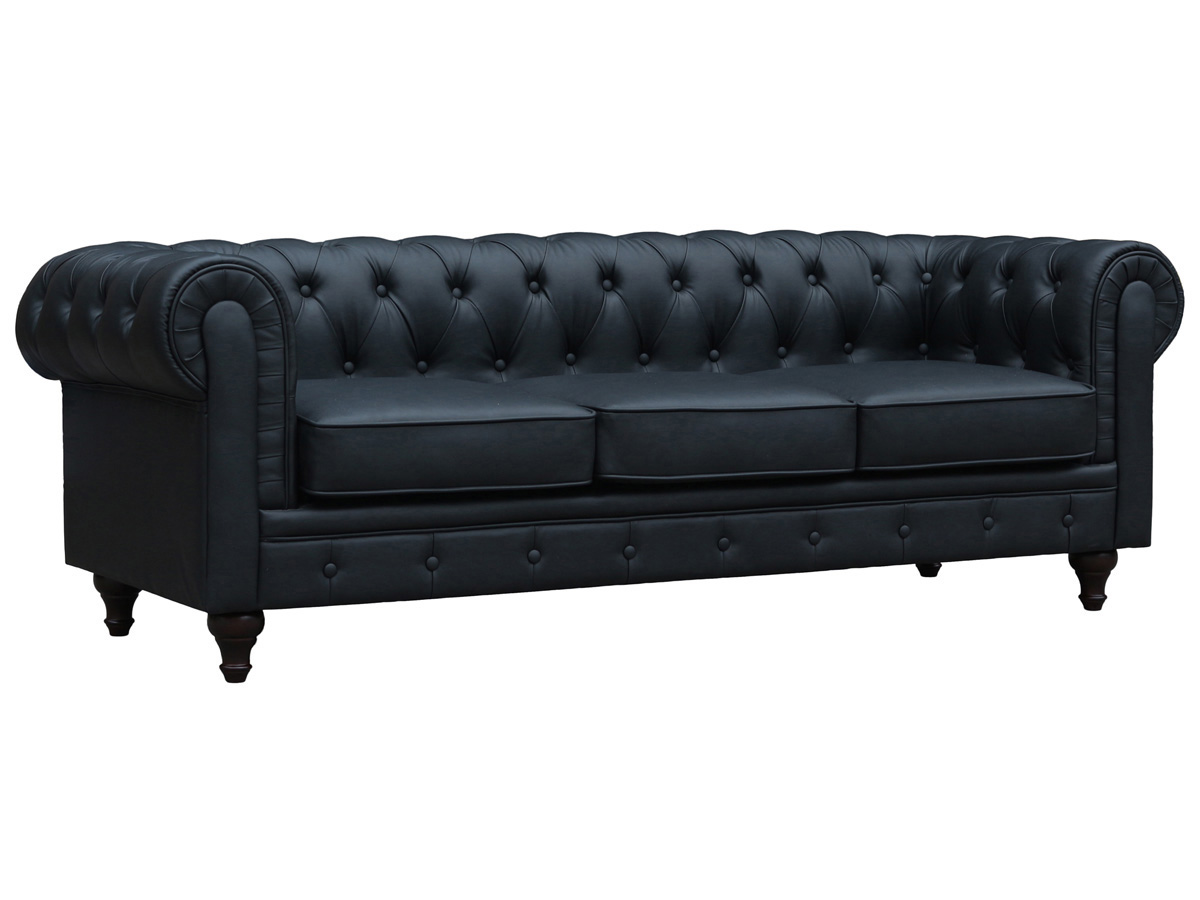 foto del prodotto divano fisso chesterfield quot aliza quot 208 x 82 x 70 cm 3 posti nero