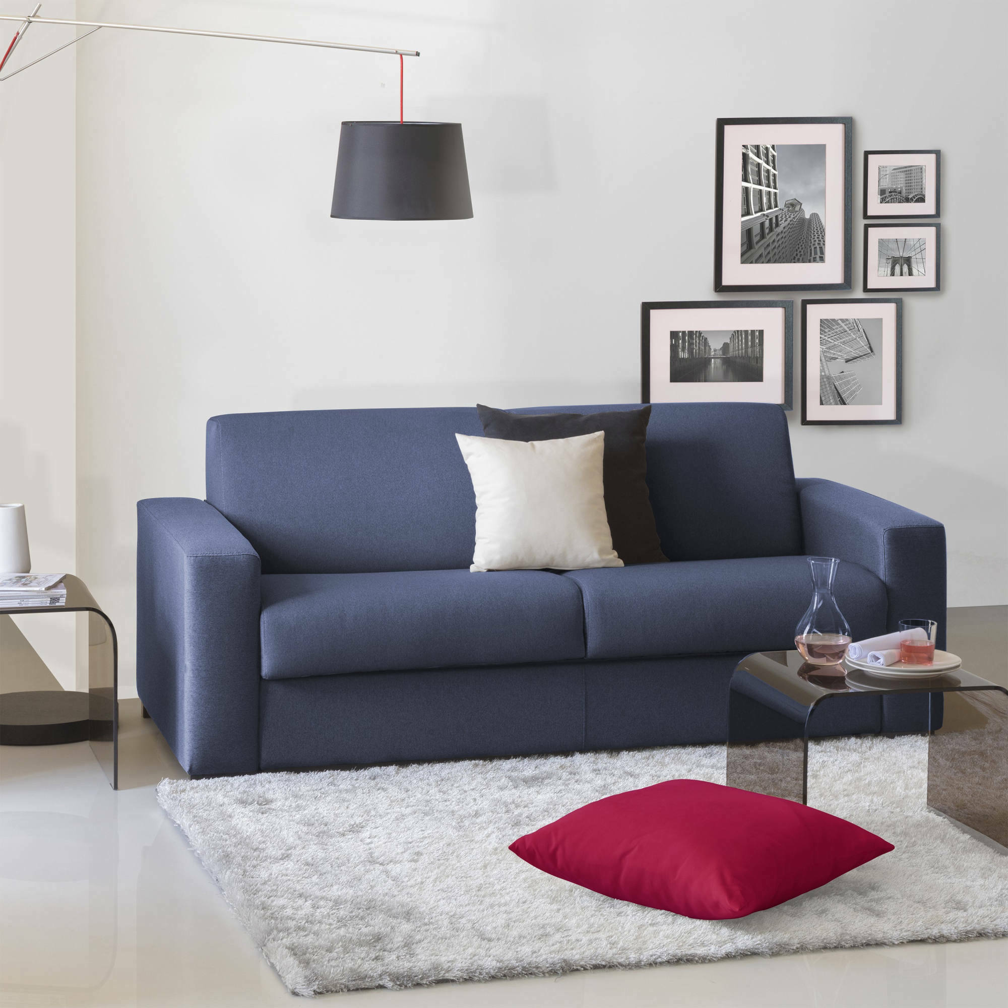 foto del prodotto divano fisso larimar, divano a 3 posti, made in italy, sof soggiorno, in tessuto imbottito, con braccioli slim, cm 200x95h90, blu