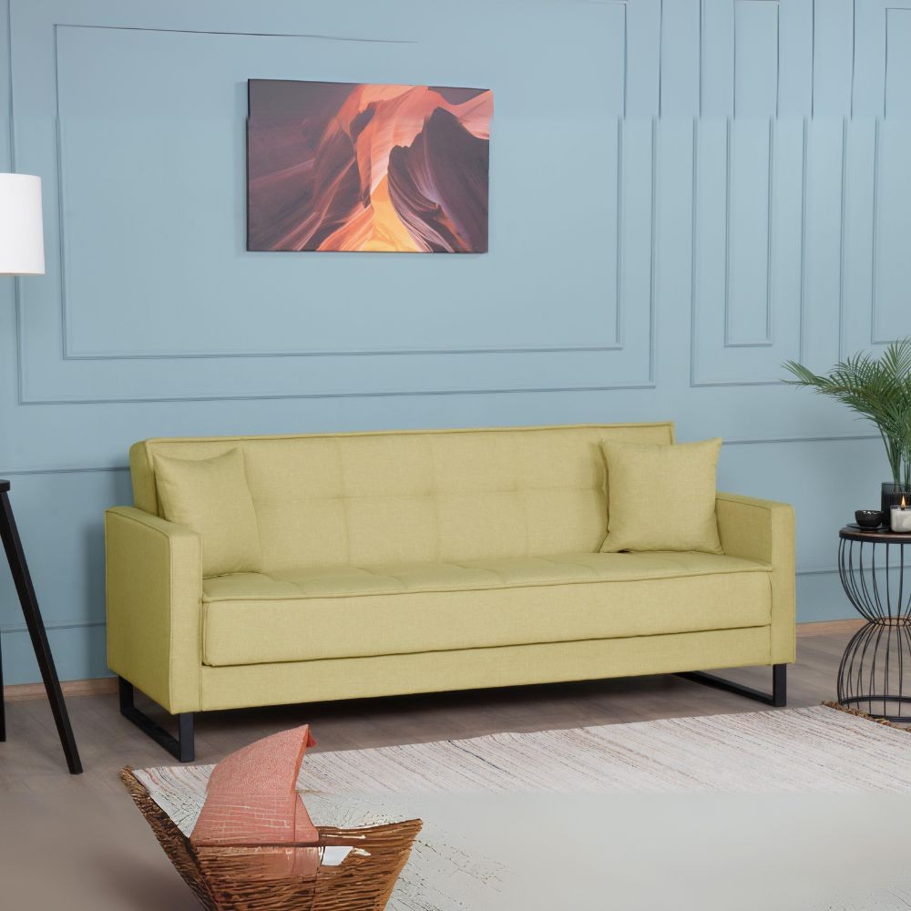 foto del prodotto divano funzione letto e contenitore legen 3 posti in vellutino senape 210x85x87h