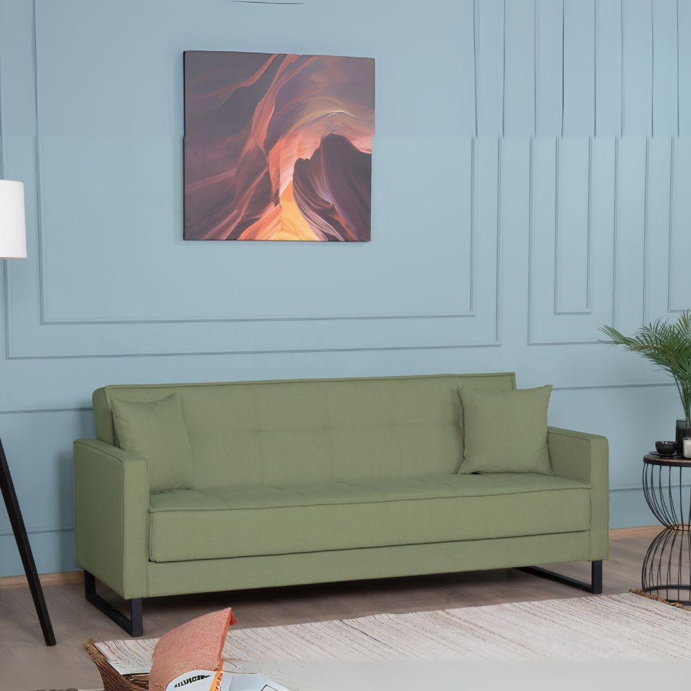 foto del prodotto divano funzione letto e contenitore legen 3 posti in vellutino verde oliva 210x85x87h