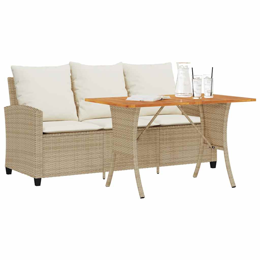 foto del prodotto divano giardino 3 posti con cuscini e tavolo beige polyrattan