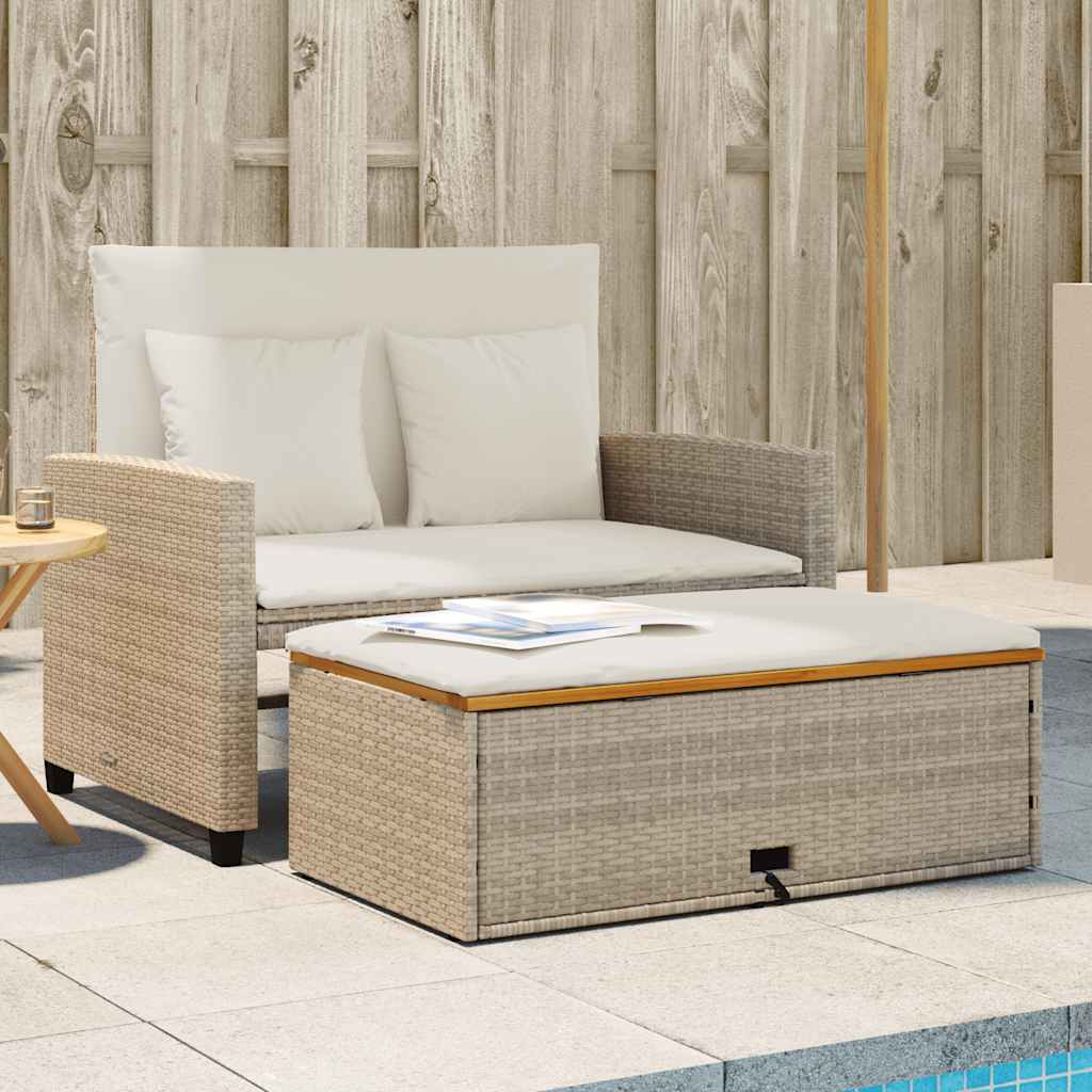 foto del prodotto divano giardino con cuscini 2 posti beige polyrattan e acacia