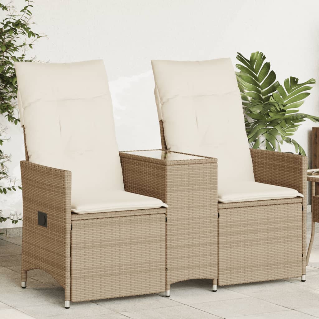 foto del prodotto divano giardino reclinabile 2 posti tavolino beige polyrattan