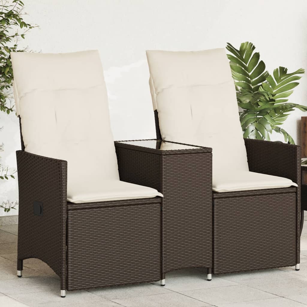 foto del prodotto divano giardino reclinabile 2 posti tavolino marrone polyrattan