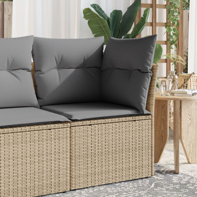 foto del prodotto divano giardino senza braccioli con cuscini beige in polyrattan