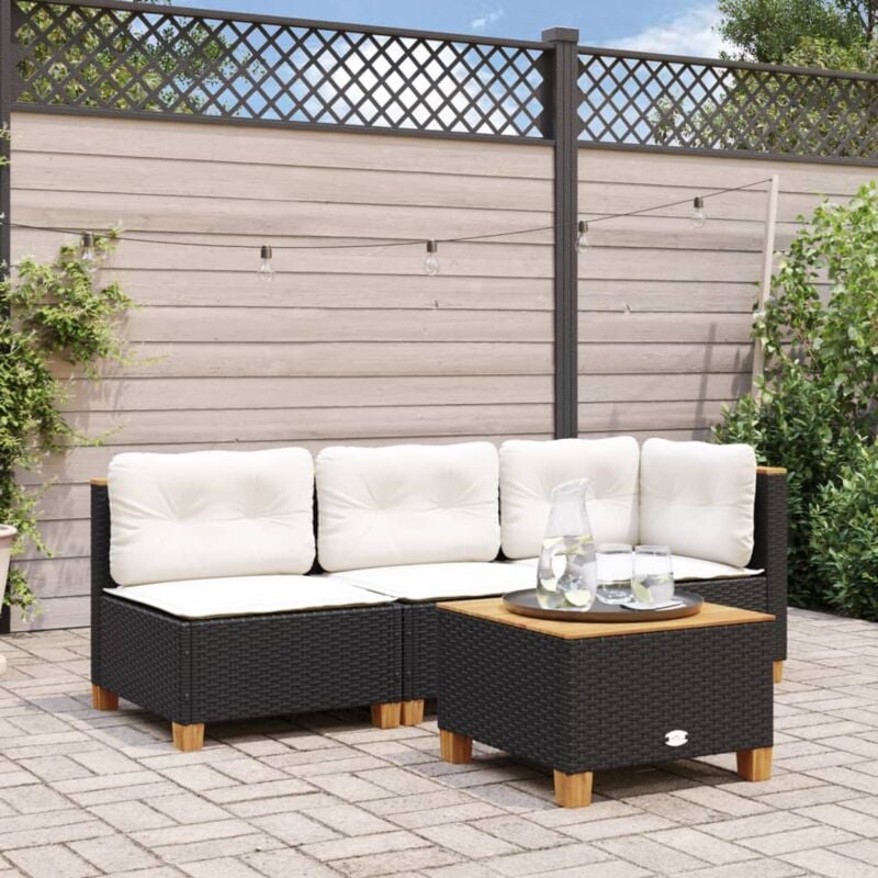 foto del prodotto divano giardino senza braccioli con cuscini nero in polyrattan vidaxl