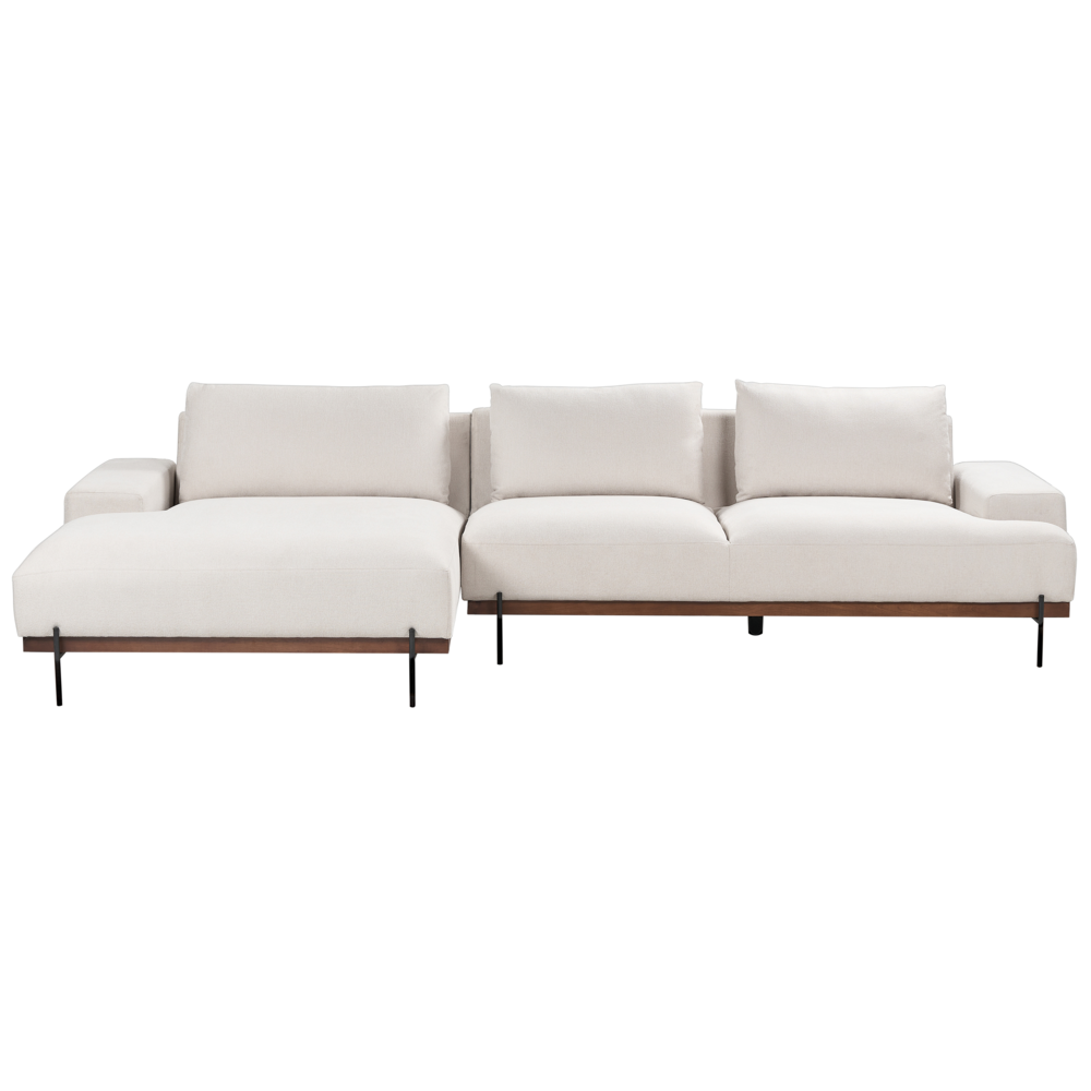 foto del prodotto divano in tessuto ad angolo retto beige tessuto gambe in metallo 3 posti stile minimalista
