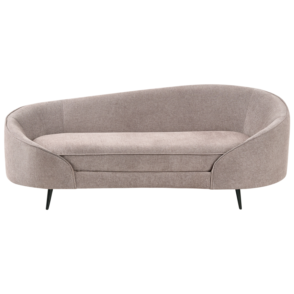 foto del prodotto divano in tessuto marrone glamour curvo in stile retr a 3 posti con gambe metalliche nere