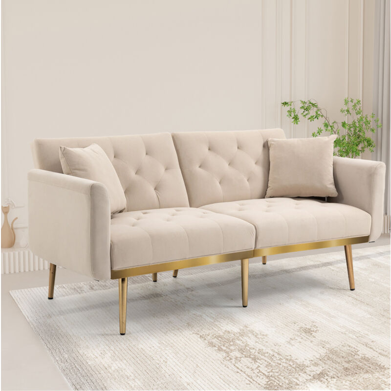 foto del prodotto divano in velluto a 2 3 posti, divano trasformabile per soggiorno, camera da letto, gambe in metallo, comodo divano letto, beige