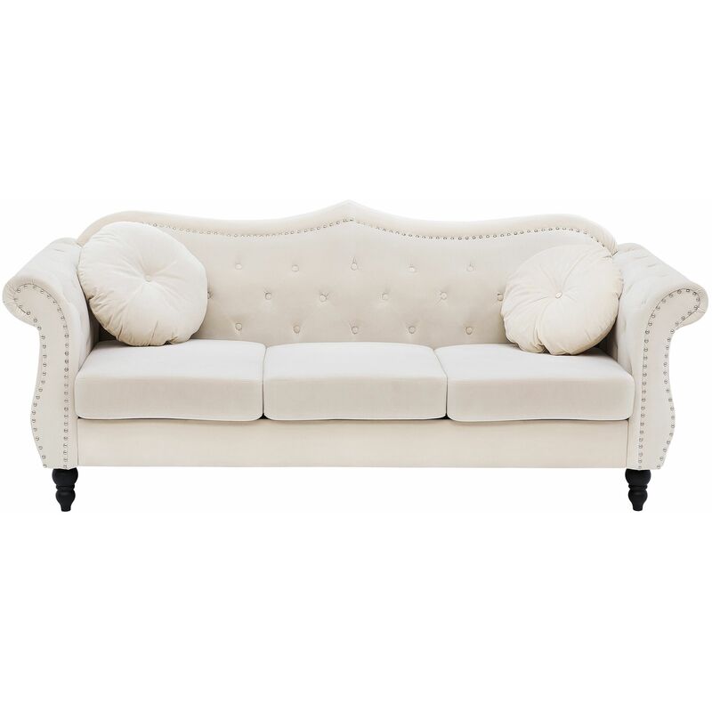 foto del prodotto divano in velluto beige a 3 posti in stile chesterfield con cuscini retr skien