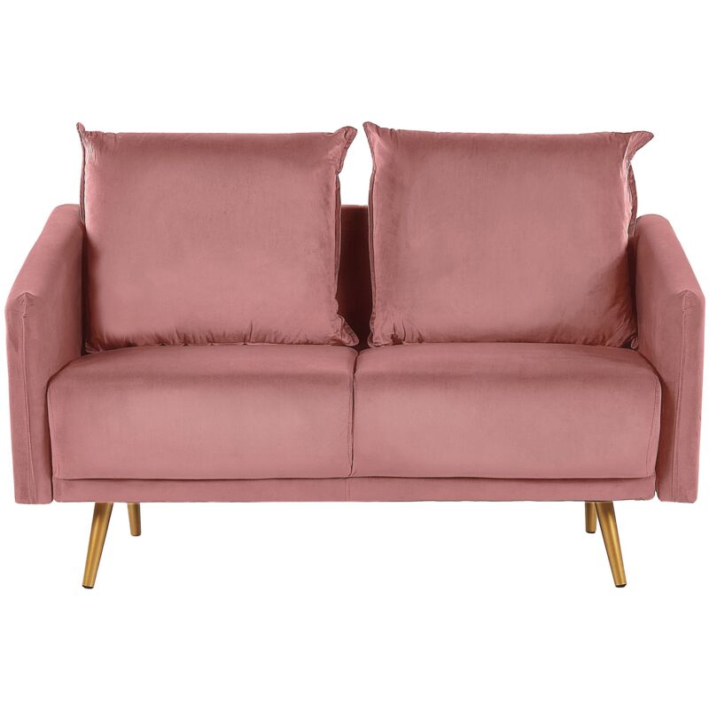 foto del prodotto divano in velluto rosa 2 posti cuscini sfoderabili 130 x 78 x 68 cm maura