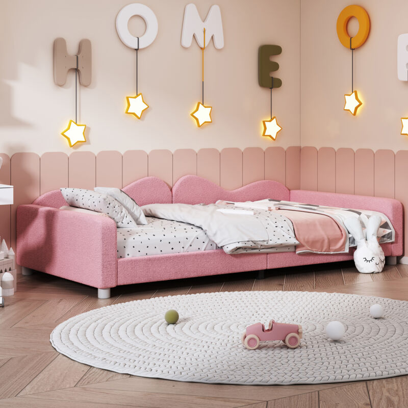 foto del prodotto divano letti 90 x 200 cm, letti singolo imbottito per bambini adulti, tessuto teddy, senza materasso, rosa