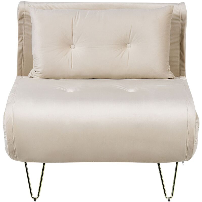 foto del prodotto divano letto 1 posto in velluto beige con cuscino e gambe in metallo dorato vestfold
