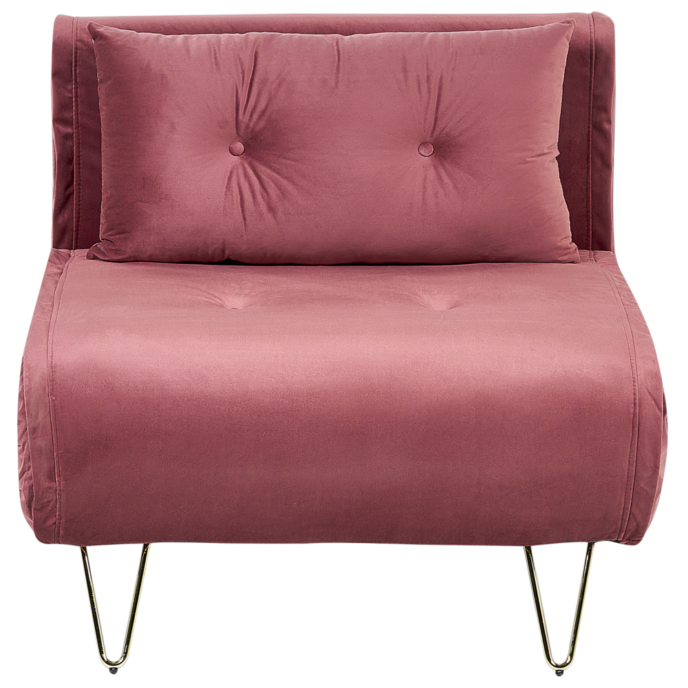 foto del prodotto divano letto 1 posto in velluto rosa con cuscino e gambe in metallo dorato pieghevole senza braccioli dorato glamour