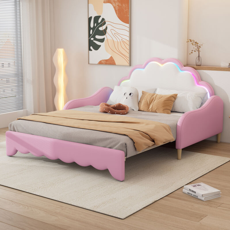 foto del prodotto divano letto 140200cm, trasformabile in superficie letto, testiera con luce di marcia, con telecomando, rosa