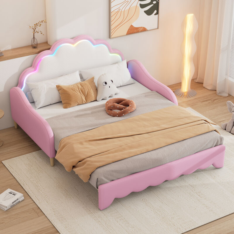foto del prodotto divano letto 140x200 cm, trasformabile in letto piano, con luce ambientale, completo di materasso, telecomando, rosa
