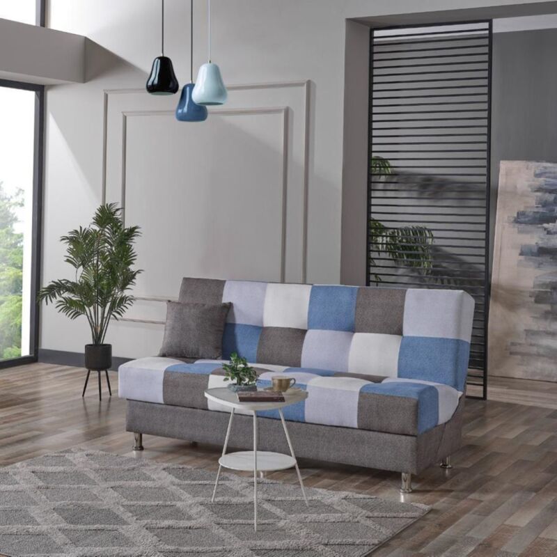 immagine 0 del prodotto divano letto 190 cm a 3 posti patchwork blu con contenitore primur