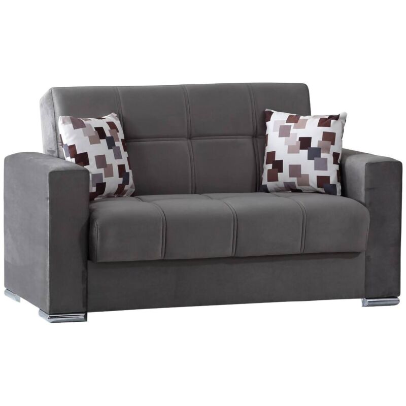 foto del prodotto divano letto 2 posti anikide, divano contenitore lineare, sof da soggiorno in tessuto imbottito con apertura click clack, 160x85h91 cm, grigio