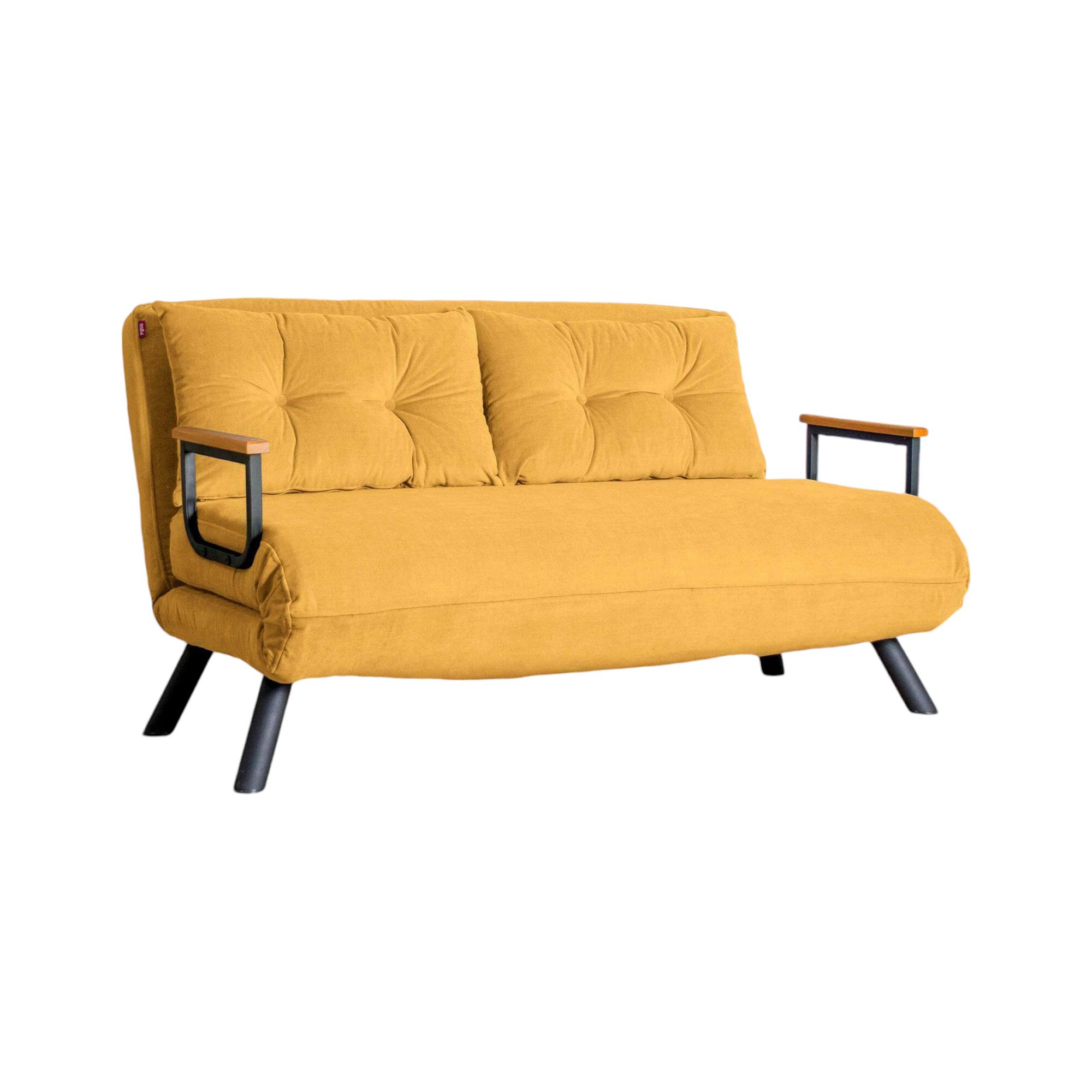 foto del prodotto divano letto 2 posti calvin, sofà trasformabile, divanetto per ospiti, poltrona letto contenitore, 133x78 h78 cm, giallo