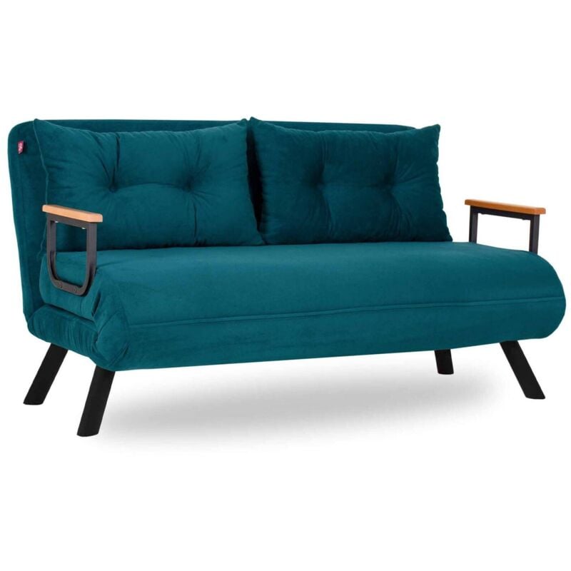 foto del prodotto divano letto 2 posti calvin, sof trasformabile, divanetto per ospiti, poltrona letto contenitore, 133x78 h78 cm, verde acqua dmora