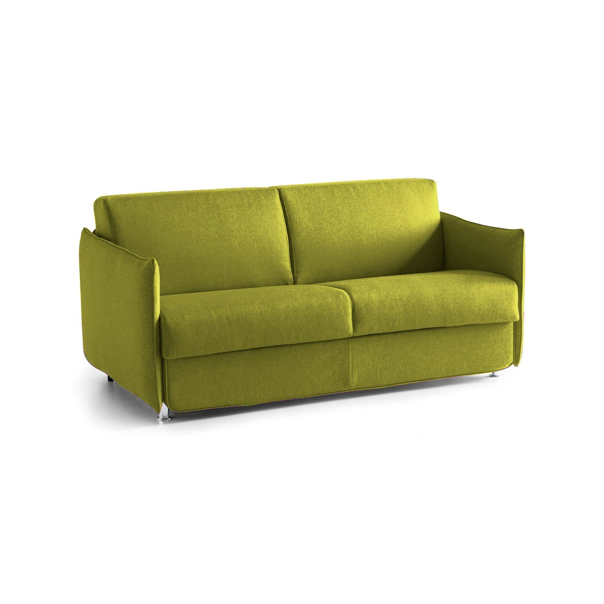 foto del prodotto divano letto 2 posti follina, sofà trasformabile per salotto, imbottito, sfoderabile, qualità 100 made in italy, 160x95 h90 cm, verde