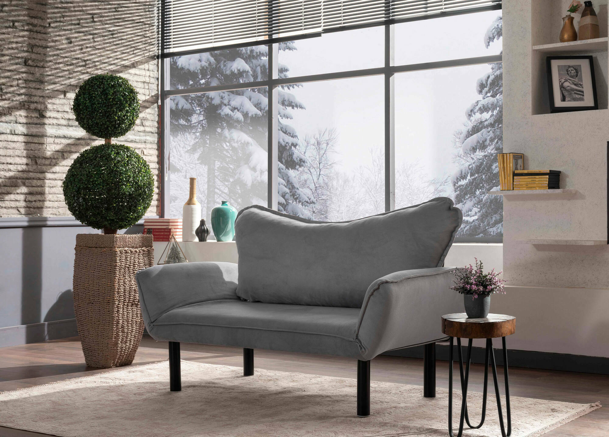 foto del prodotto divano letto 2 posti hone, sof trasformabile, divanetto per ospiti, poltrona letto contenitore, 140x65 h70 cm, grigio
