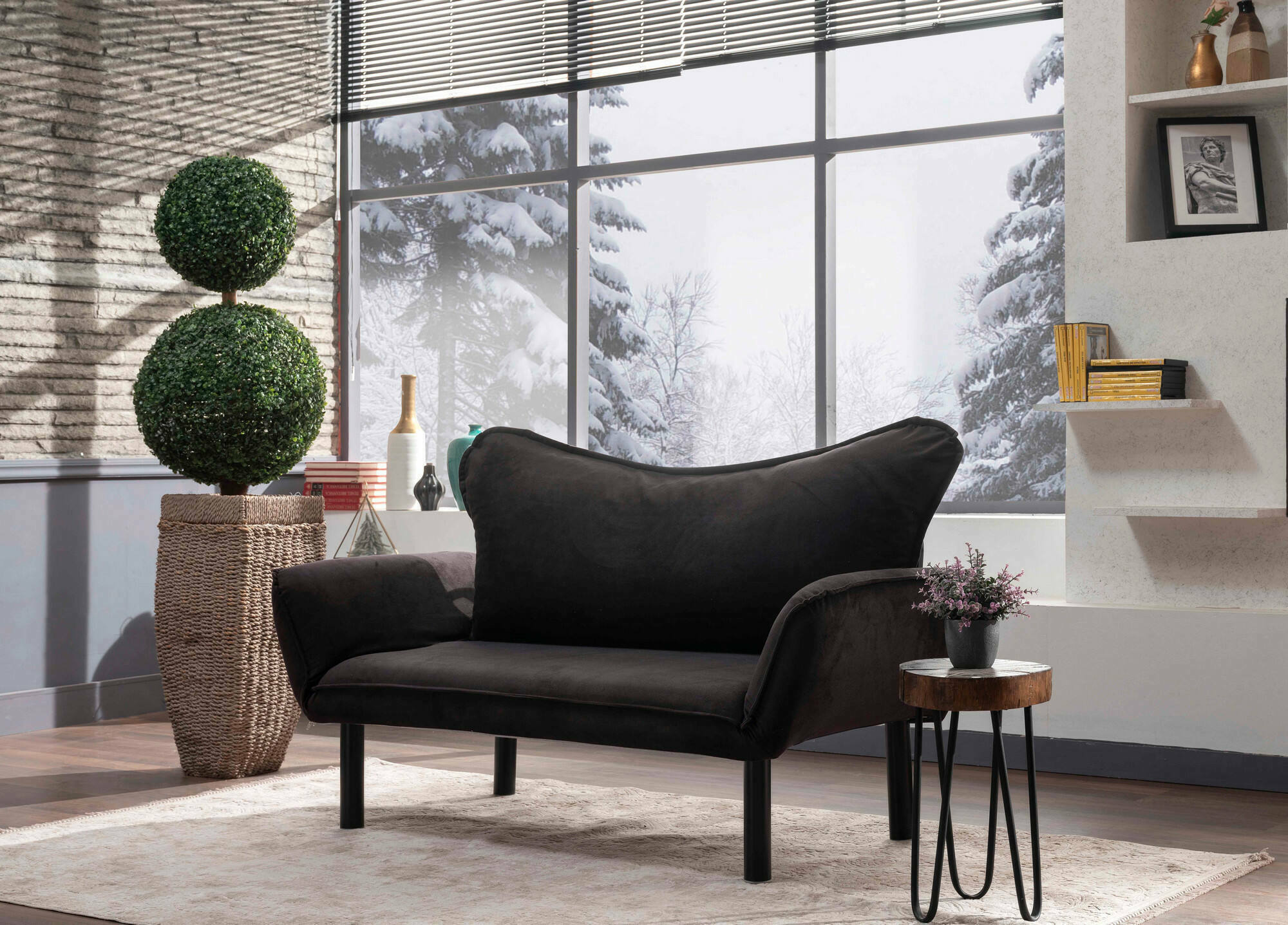 foto del prodotto divano letto 2 posti hone, sof trasformabile, divanetto per ospiti, poltrona letto contenitore, 140x65 h70 cm, nero