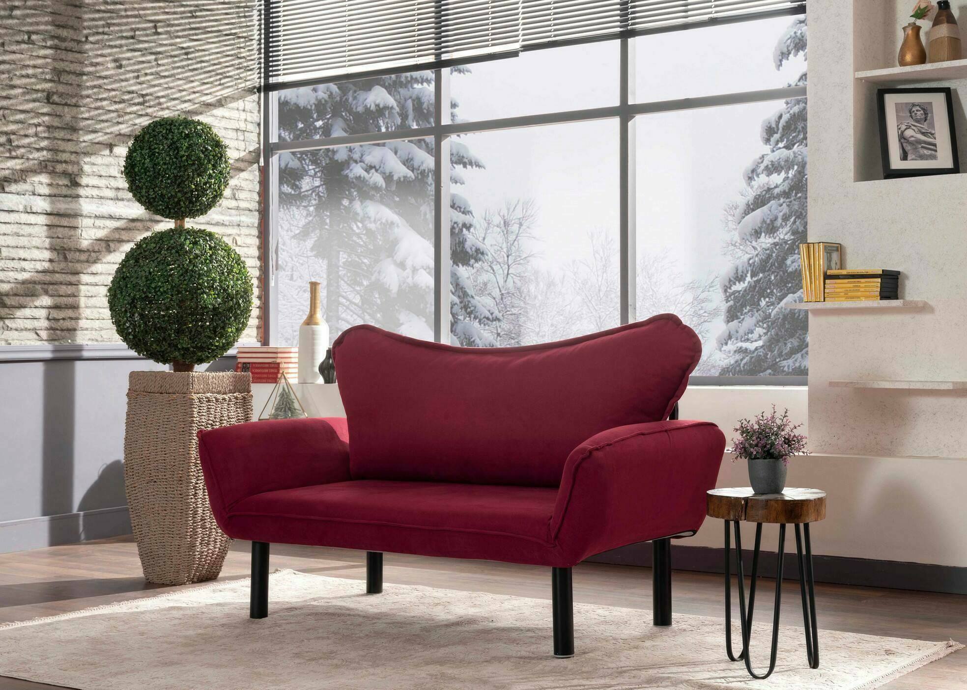 foto del prodotto divano letto 2 posti hone, sof trasformabile, divanetto per ospiti, poltrona letto contenitore, 140x65 h70 cm, rosso