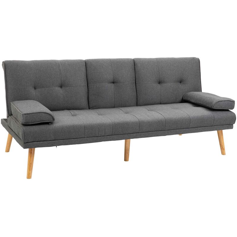 foto del prodotto divano letto 3 posti 181x77x72 cm in tessuto effetto lino grigio scuro