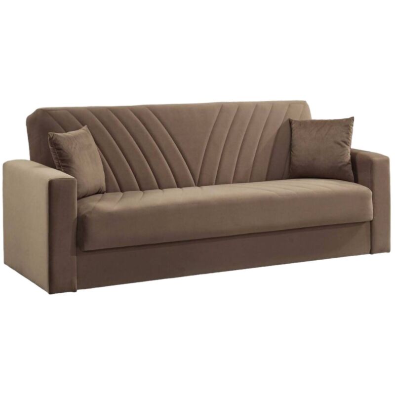 foto del prodotto divano letto 3 posti adda, divano contenitore lineare con 2 cuscini, sof da soggiorno in tessuto con apertura click clack, 214x81xh89 cm, beige