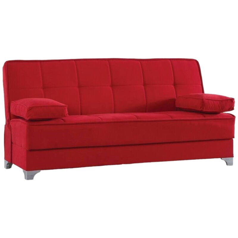 foto del prodotto divano letto 3 posti andrey, divano contenitore lineare con 2 cuscini inclusi, sof da soggiorno apertura click clack, 190x87xh91 cm, rosso dmora