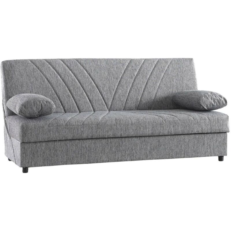 foto del prodotto divano letto 3 posti apicella, divano contenitore 2 cuscini inclusi, sof da soggiorno in tessuto con apertura click clack, 181x81h88 cm, grigio