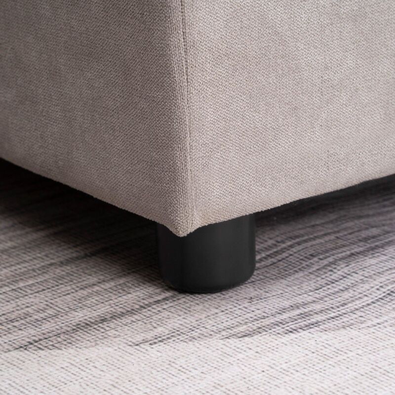 foto del prodotto divano letto 3 posti con chaise longue contenitore 217x134x85 cm in tessuto effetto lino grigio