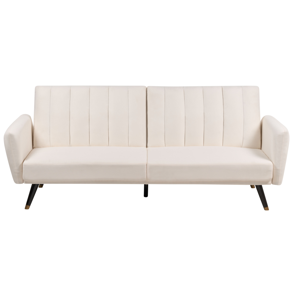 foto del prodotto divano letto 3 posti in tessuto beige chiaro tappezzeria elegante glam moderno soggiorno camera da letto
