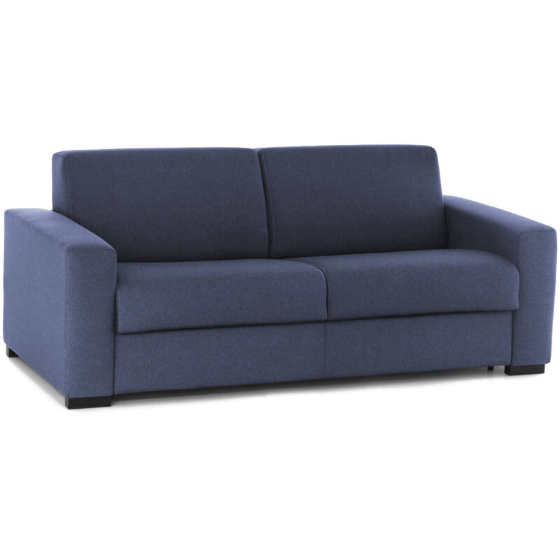 foto del prodotto divano letto 3 posti zinnia, sof soggiorno con apertura girevole in tessuto imbottito, braccioli slim, 100 made in italy, cm 200x95h90, blu