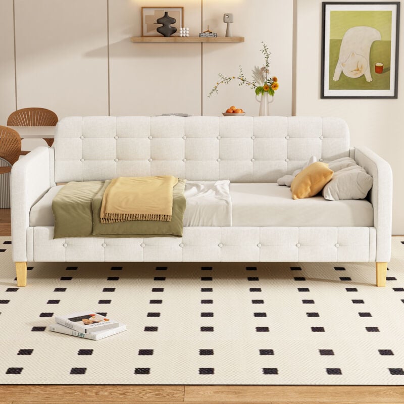 foto del prodotto divano letto 90 200 cm, divano letto, decorazione con unghie a bottone, semplice ed elegante, beige