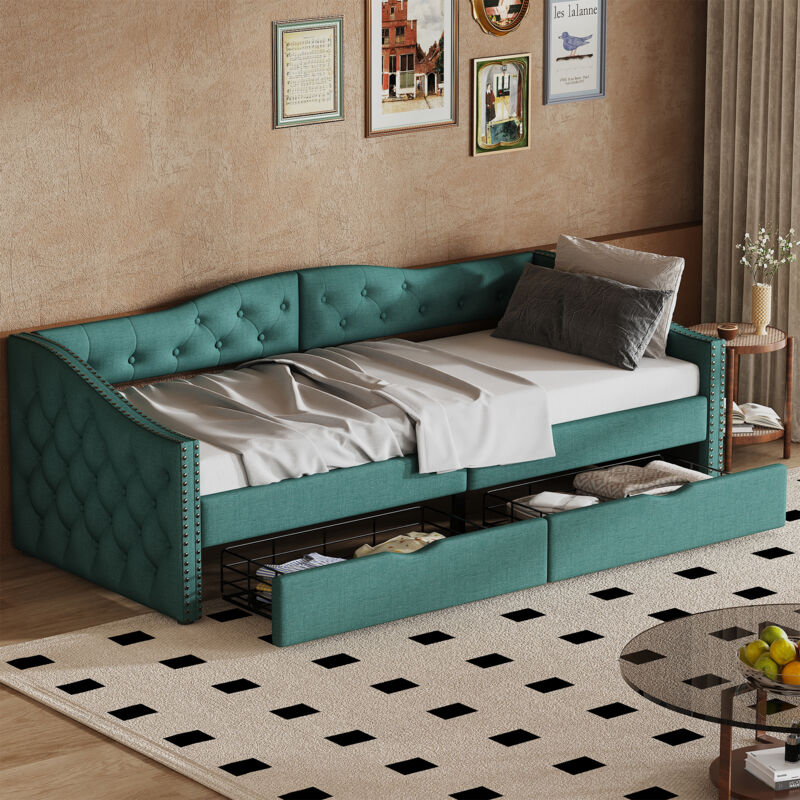 foto del prodotto divano letto 90 x 200 cm, divano letto, divano letto singolo con cassetti, ampio spazio di archiviazione, verde