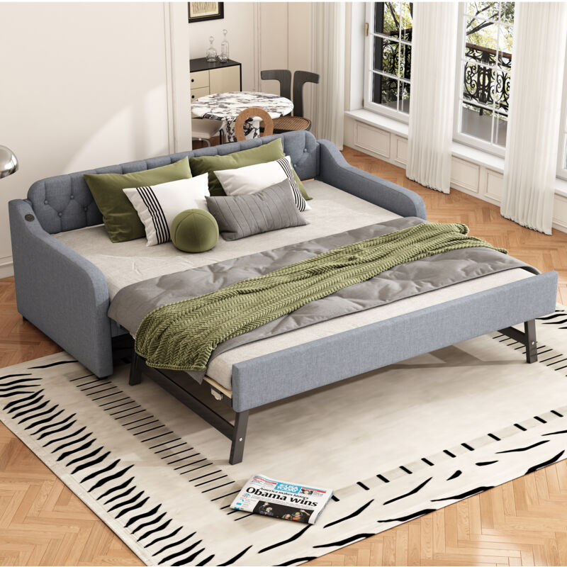 foto del prodotto divano letto 90200 cm, chaise longue, con letto estraibile, porta usb, grigio