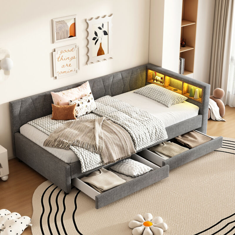 foto del prodotto divano letto, 90200 cm, divano letto, divano letto, vano portaoggetti sul letto, usb tipo c, telecomando per luce d atmosfera a led, letto con due