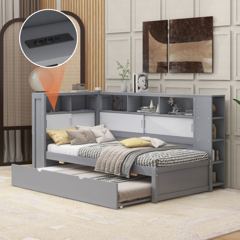 foto del prodotto divano letto, 90x200 cm 90x190 cm , lettino per bambini, senza materasso, divano letto con rotelle, divano letto con contenitore con usb,