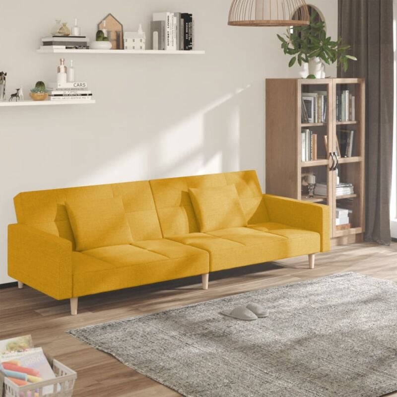 foto del prodotto divano letto a 2 posti con 2 cuscini giallo in tessuto vidaxl 956179