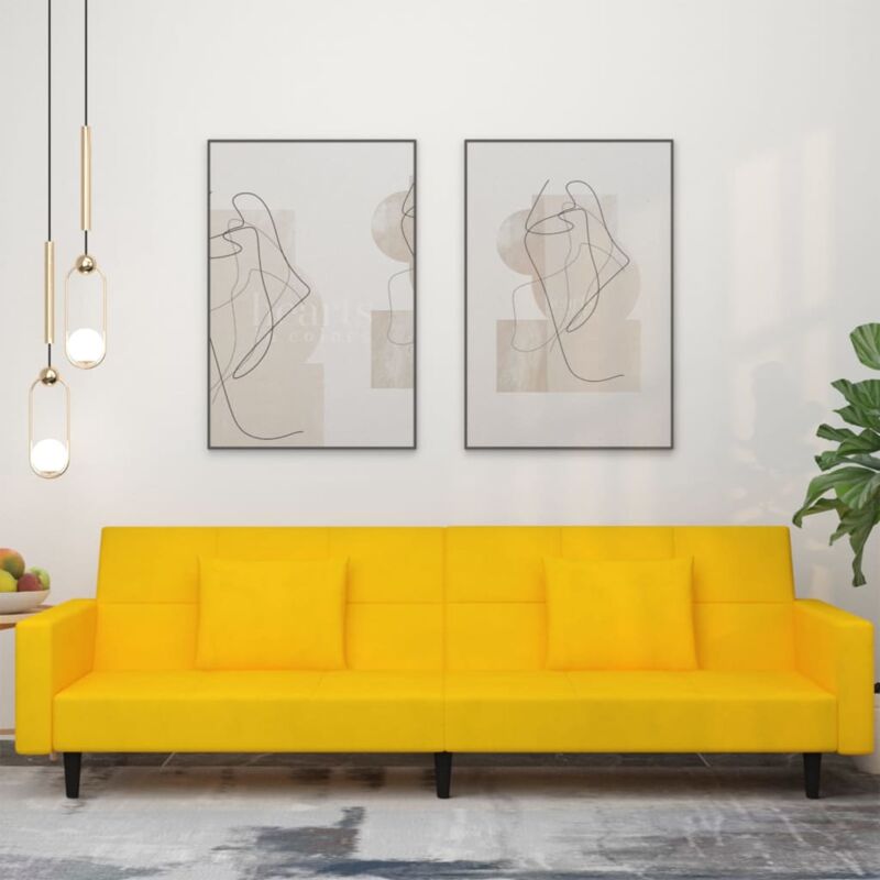 foto del prodotto divano letto a 2 posti con 2 cuscini giallo in velluto vidaxl 528976