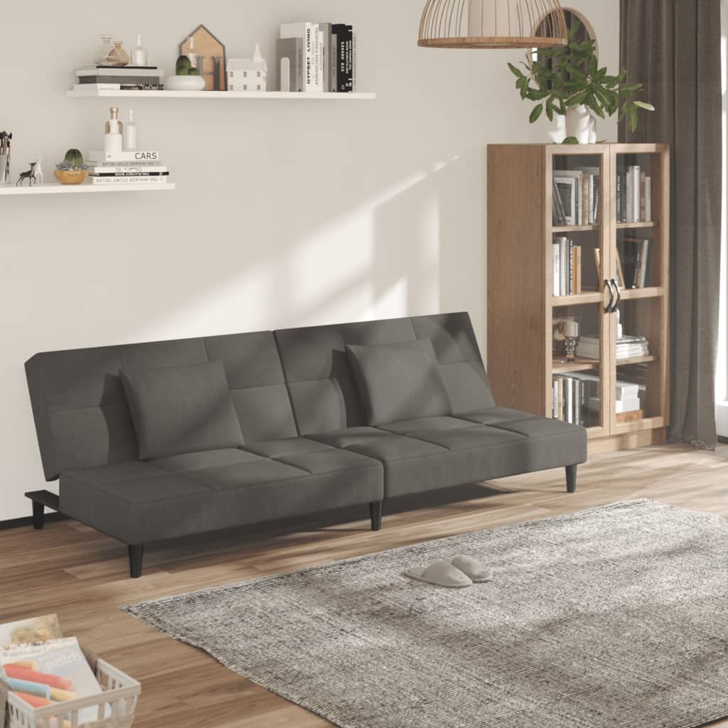 foto del prodotto divano letto a 2 posti con 2 cuscini grigio scuro in vellutocod mxl 87851