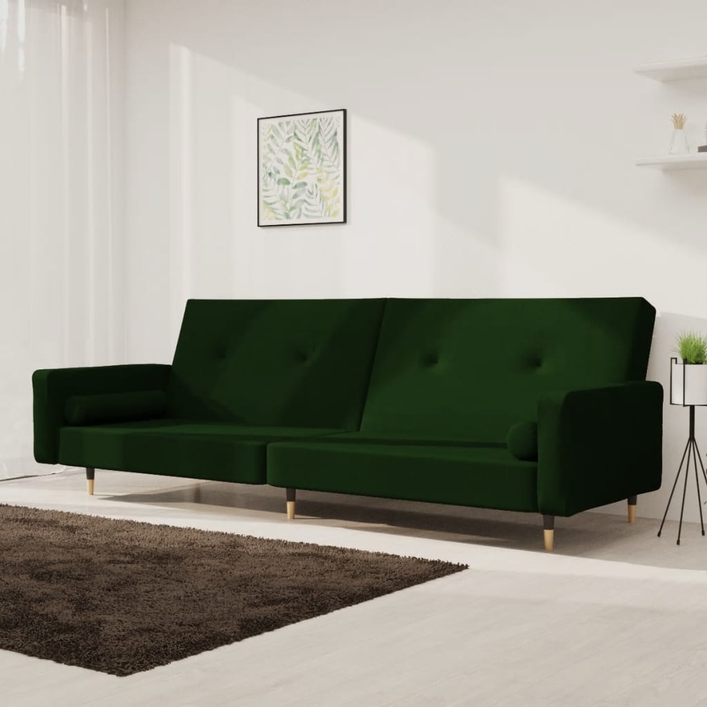 foto del prodotto divano letto a 2 posti con 2 cuscini verde scuro in vellutocod mxl 87849