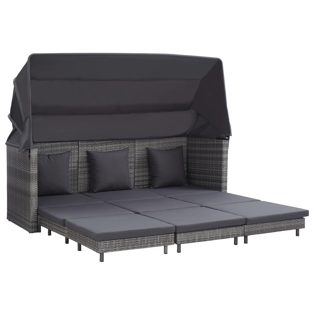 foto del prodotto divano letto a 3 posti estendibile con tetto polyrattan grigio cod mxl 77480