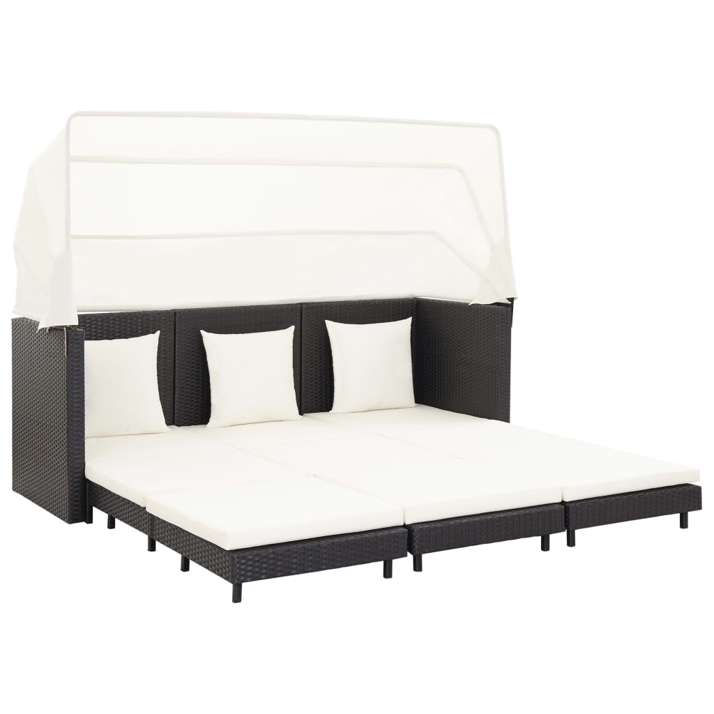 foto del prodotto divano letto a 3 posti estendibile con tetto polyrattan nero cod mxl 61538