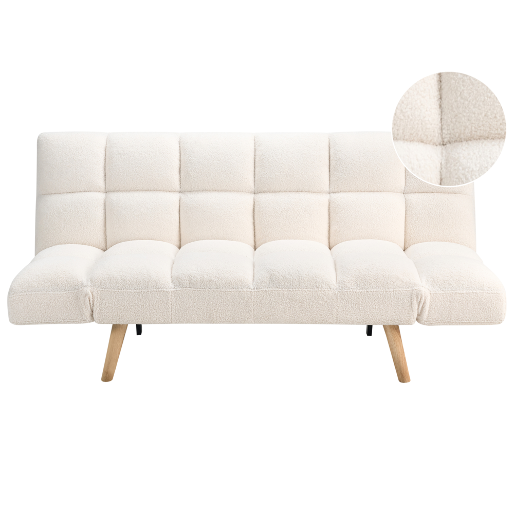foto del prodotto divano letto a 3 posti in boucl bianco con braccioli regolabili stile moderno