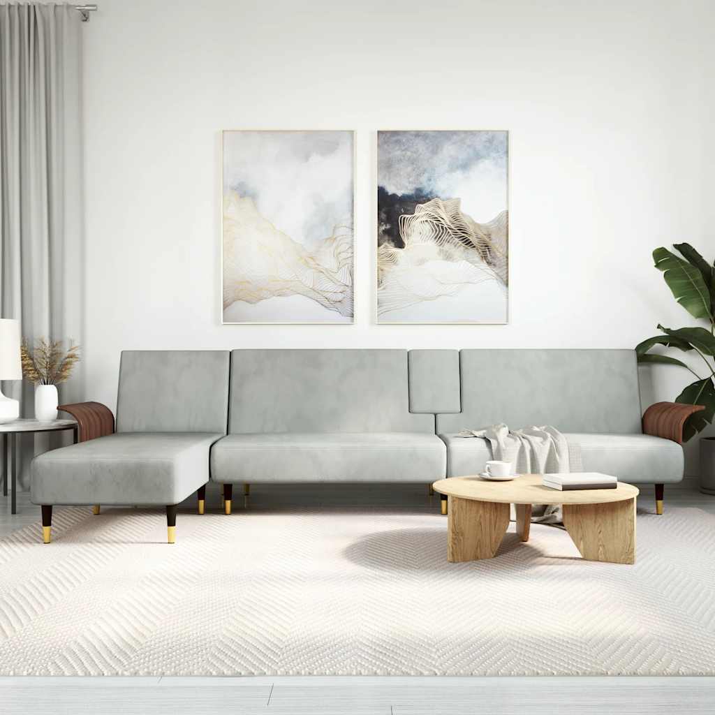 foto del prodotto divano letto a l grigio chiaro 279x140x70 cm in velluto vidaxl