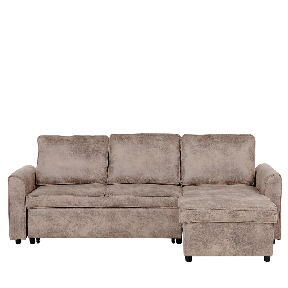 foto del prodotto divano letto ad angolo con orientamento versione sinistra imbottito in ecopelle marrone con letto contenitore